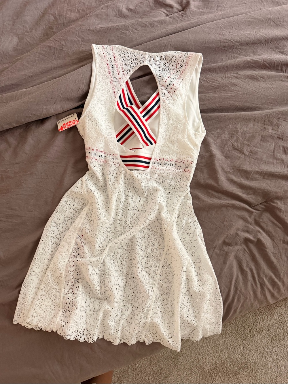 SOLD - Free People White Lace Tennis Dress XS Built-In Bra Strappy Back - Picture 3 of 6